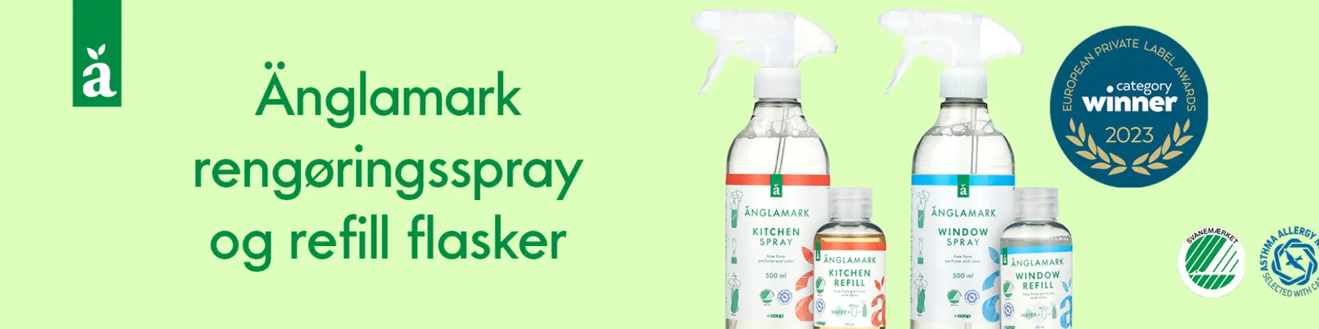 Änglamark rengøringsspray og refill flasker 